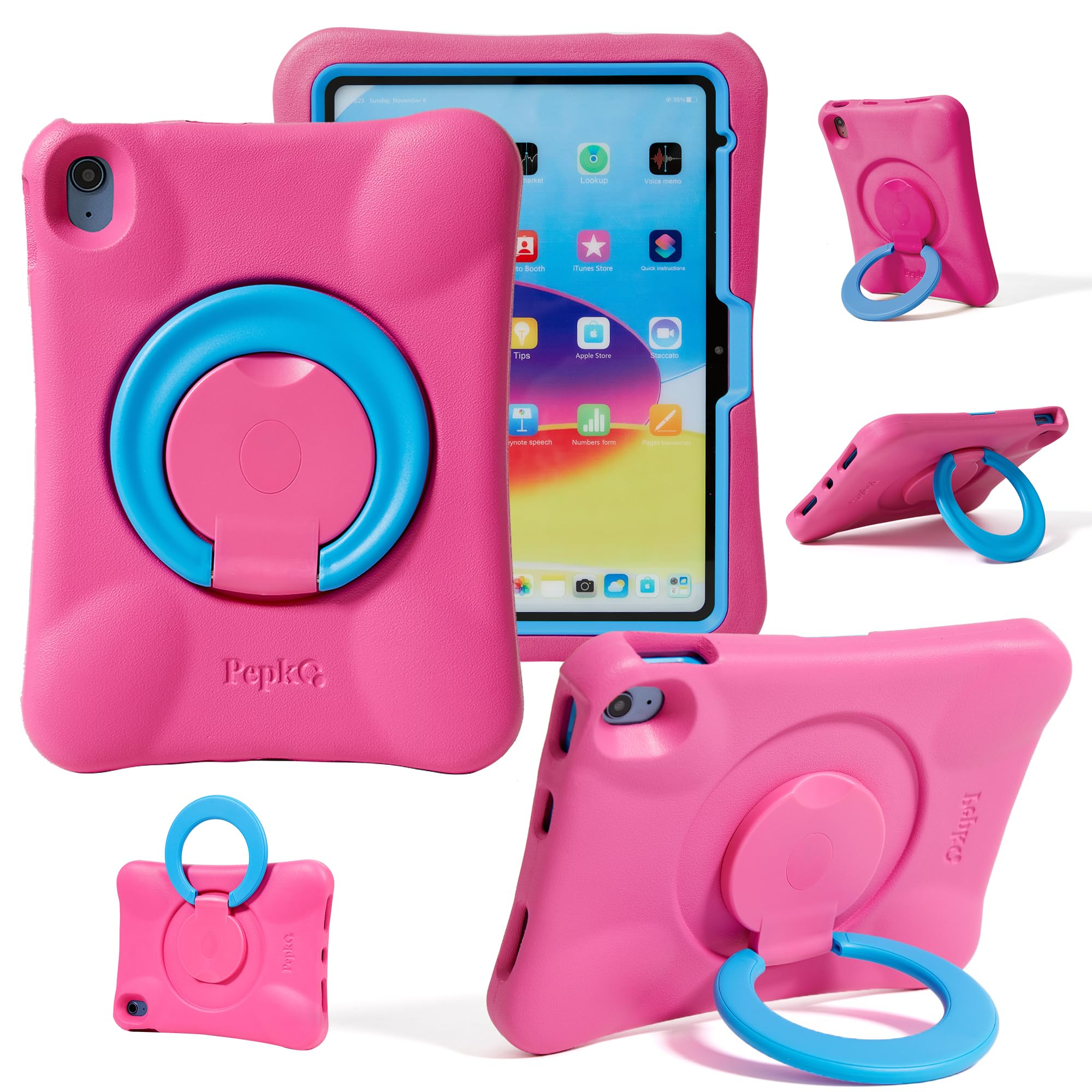 NLR FUNキッズ用 iPad ケース 、11インチ iPad Air M4 (2026) / M3 (2025) / M2 (2024) 用の衝撃吸収カバー 、軽量フルボディ保護ケース 折りたたみハンドル/スタンド付き (ピンク+ブルー)
