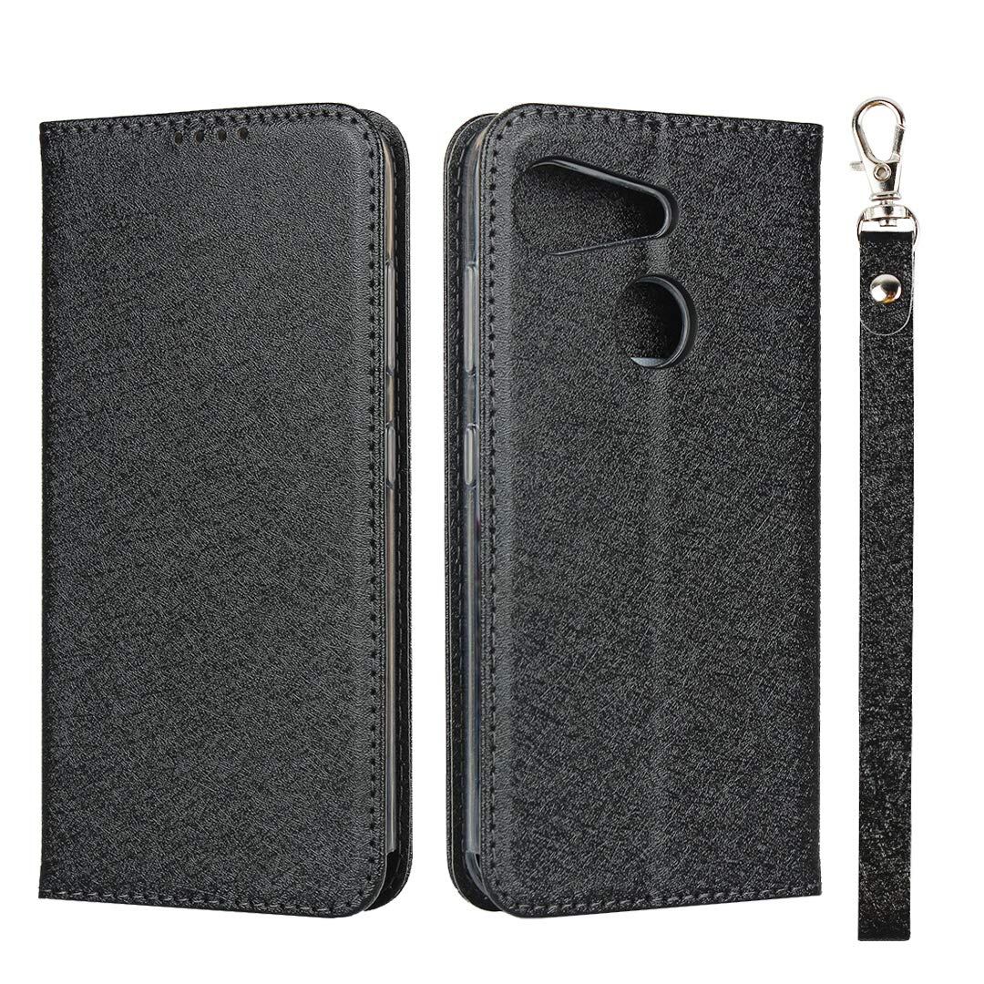 Pelanty for KYOCERA GRATINA KYV48 ケース手帳型 for Android One S6 財布型カバー PUレザー 薄型 ストラップ付き ベルトなし カード収納 マグネット式 スタンド機能 for 京セラ GRATINA KYV48 携帯カバー 滑り止め 全面保護 耐衝撃 軽量 (ブラック)