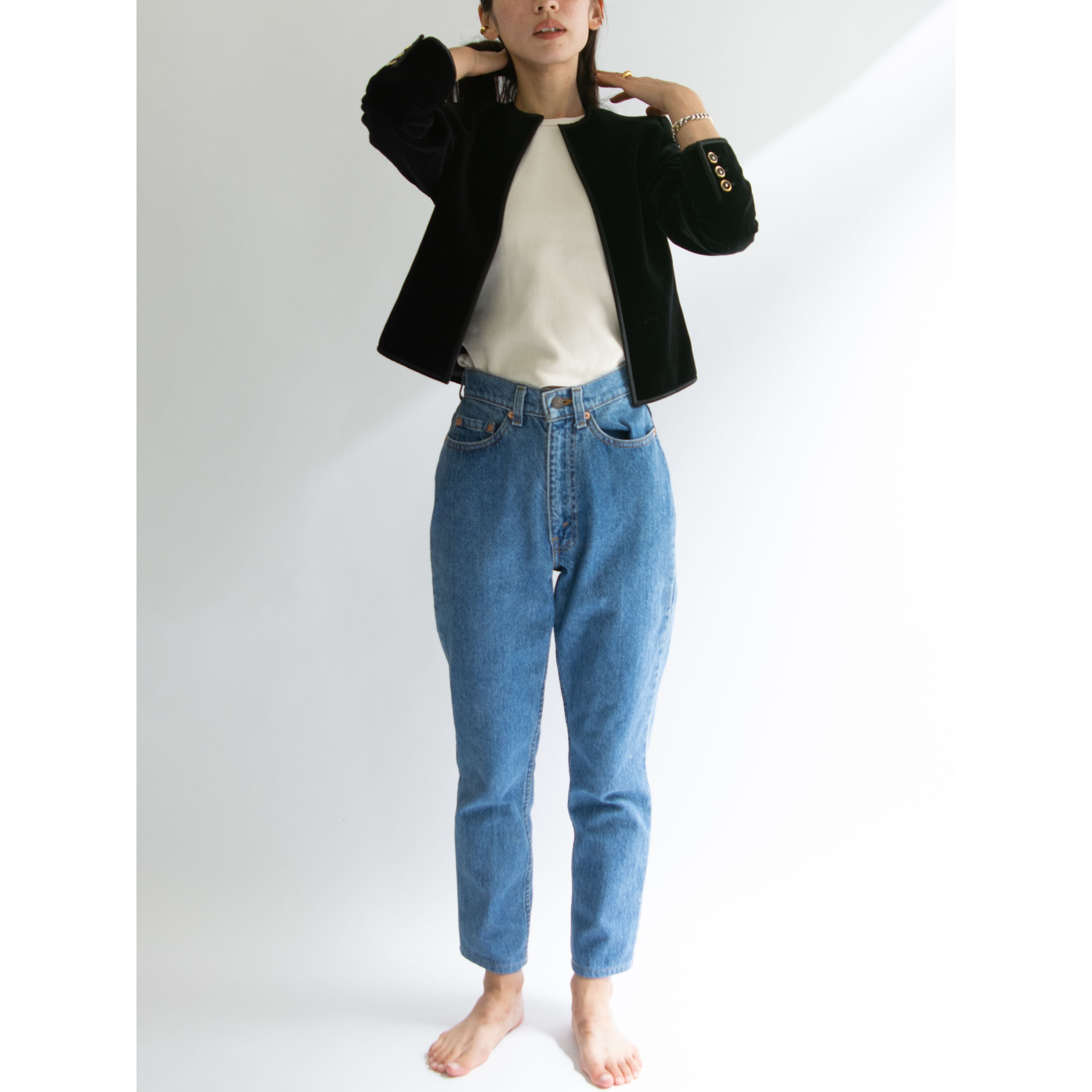 【Louis Feraud PARIS】Made in W.Germany 100% Cotton Velvet Collarless Jacket（ルイ フェロー 西ドイツ製 コットンベルベット ノーカラージャケット）