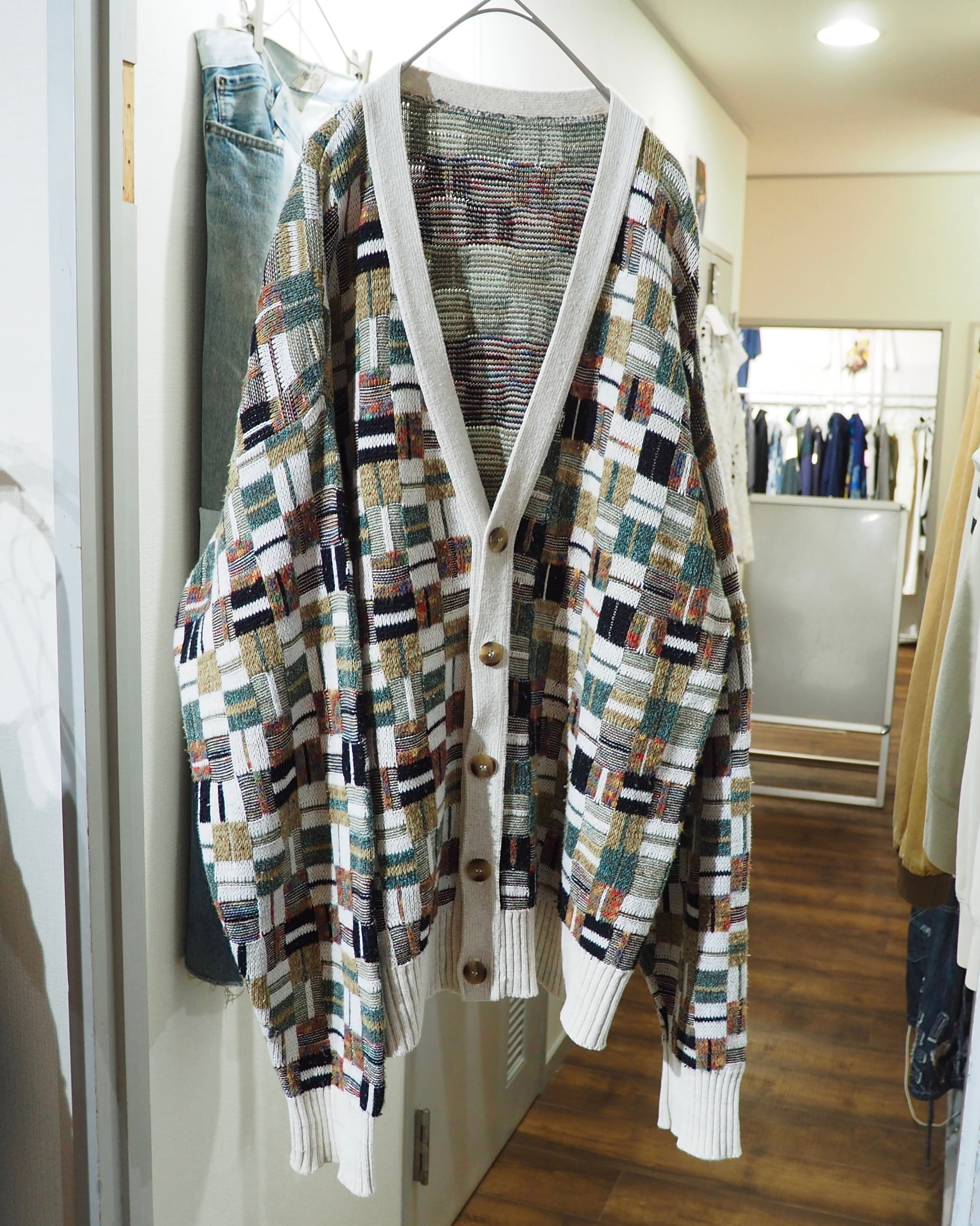 1990s Multi Color Block Weaving Vintage Loose Knit Cardigan
