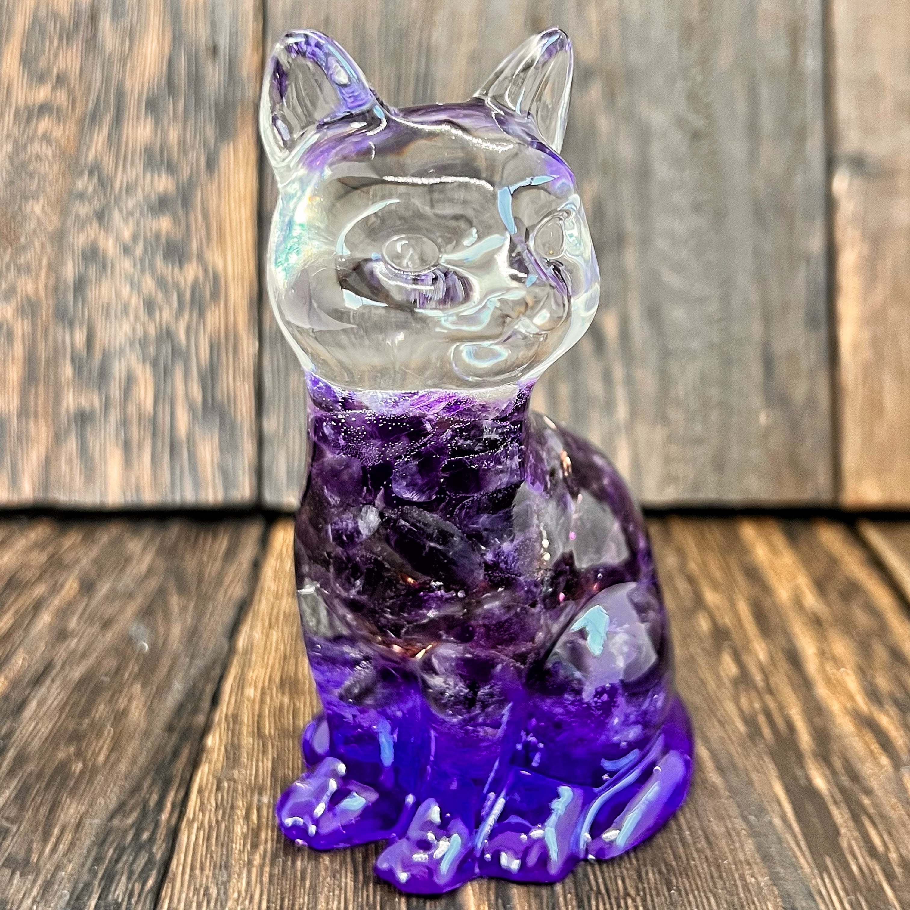 猫の日に!【1点もの】猫 オルゴナイト アメジスト 置物