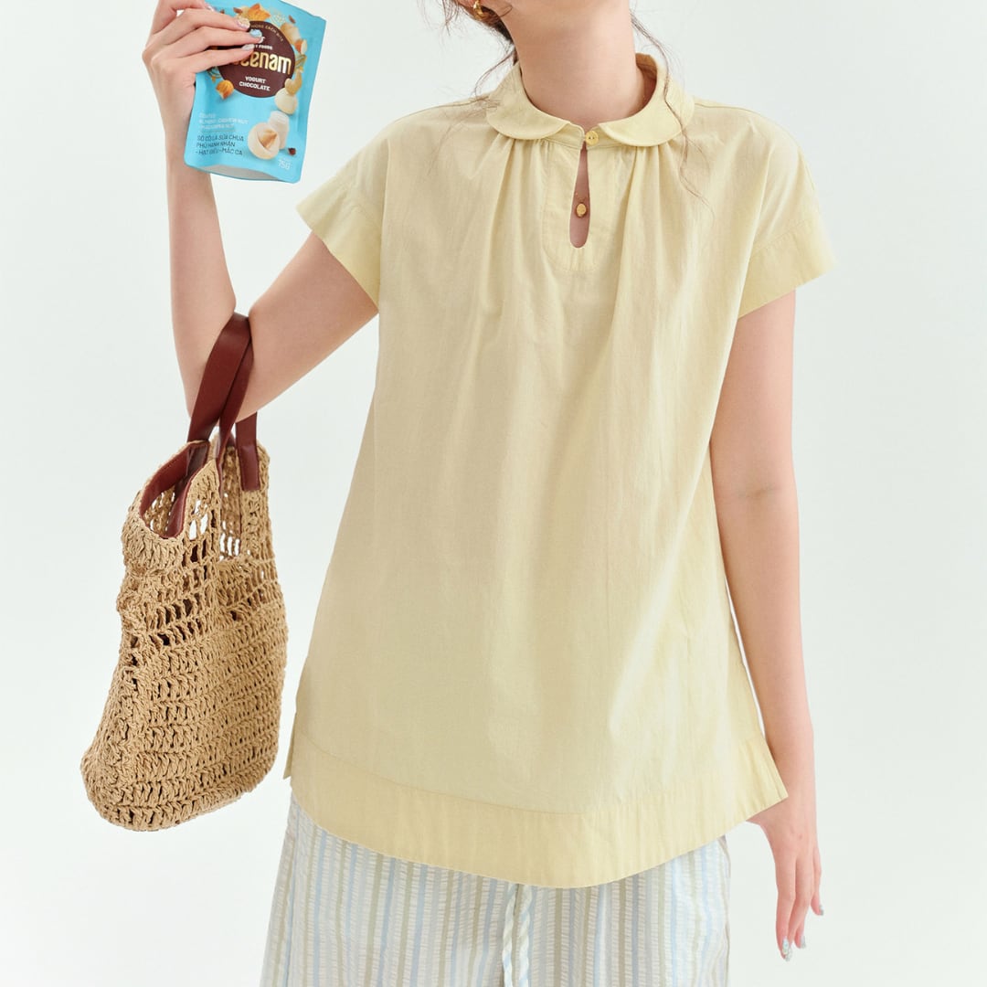 gathered neck cotton blouse