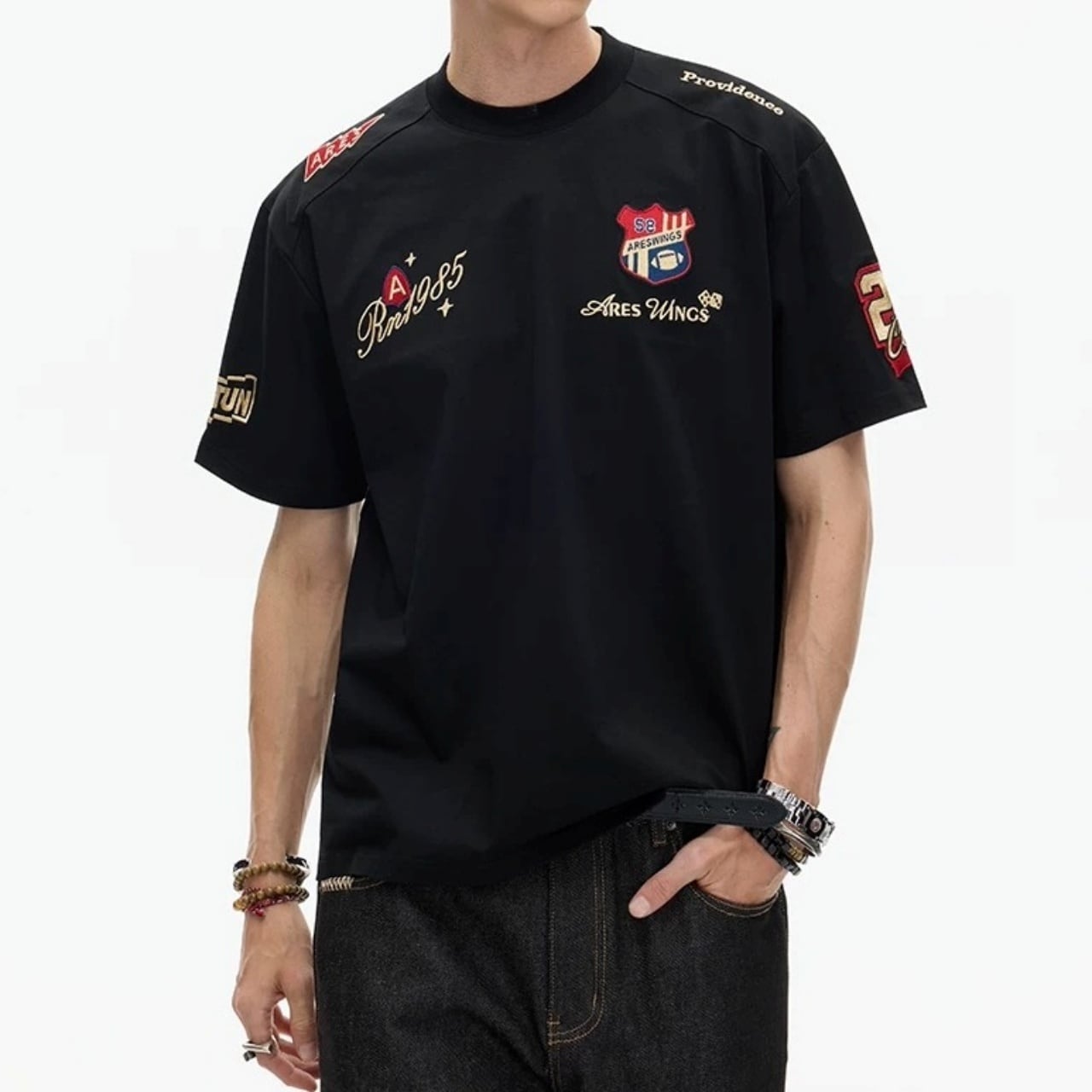 エンブレムモチーフボックスシルエットTシャツ 3col   A00345