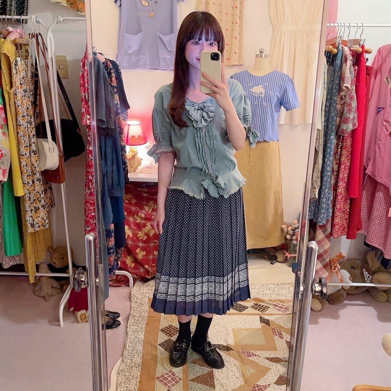 PINKHOUSE / bluegreen frill ribbon blouse