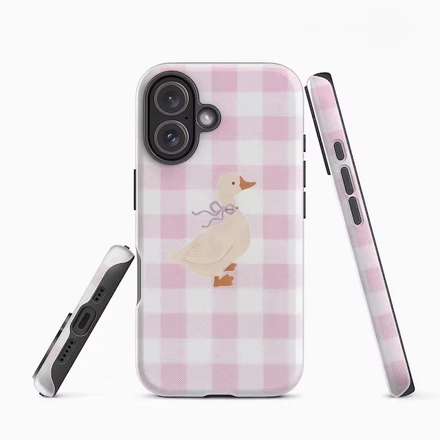 リボンダック ピンクギンガム iPhoneケース（iphone12-17対応）0194