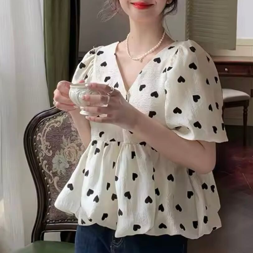 ハート柄バルーンブラウス