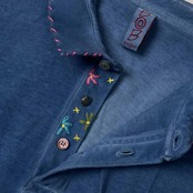 イタリア製 BOB ボブ 花柄 刺繍 鹿の子 半袖 ポロシャツ L/くすみブルー レディース