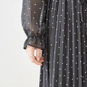 amie studio ドット柄 シフォン プリーツワンピース【M~L】ブラック