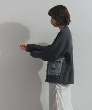 HD2510023 デニムポケットジップニットカーディガン gray