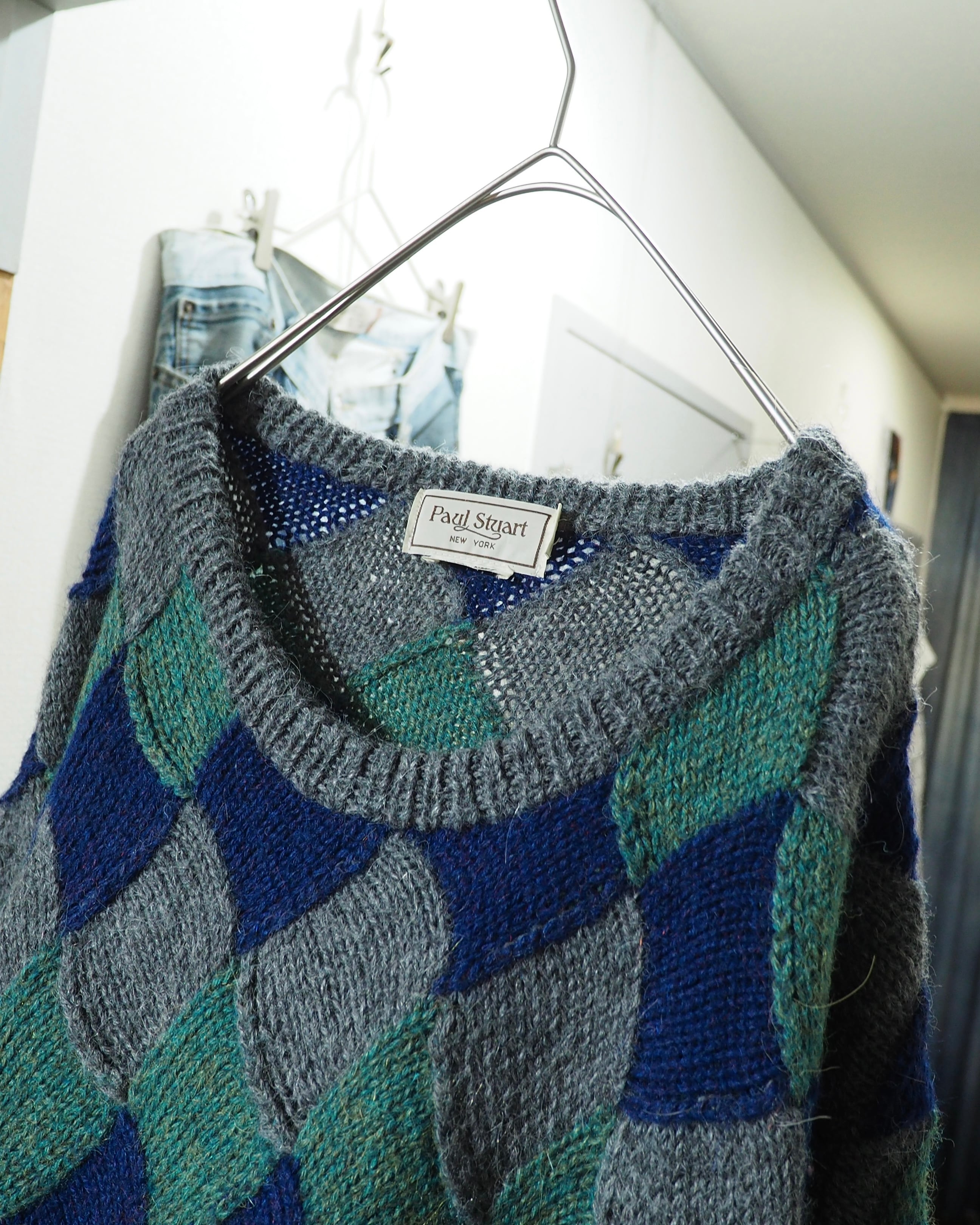 1980 - 90s " Paul Stuart - Handmade " Undulating Diamond Vintage Loose Knit