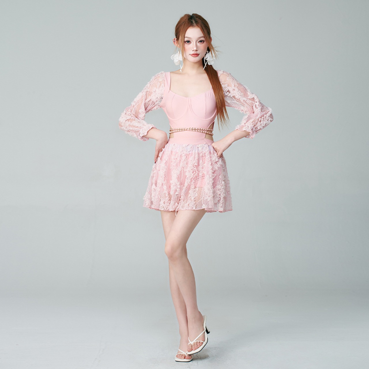 aystudio優雅な花柄透かし編みワンピース水着