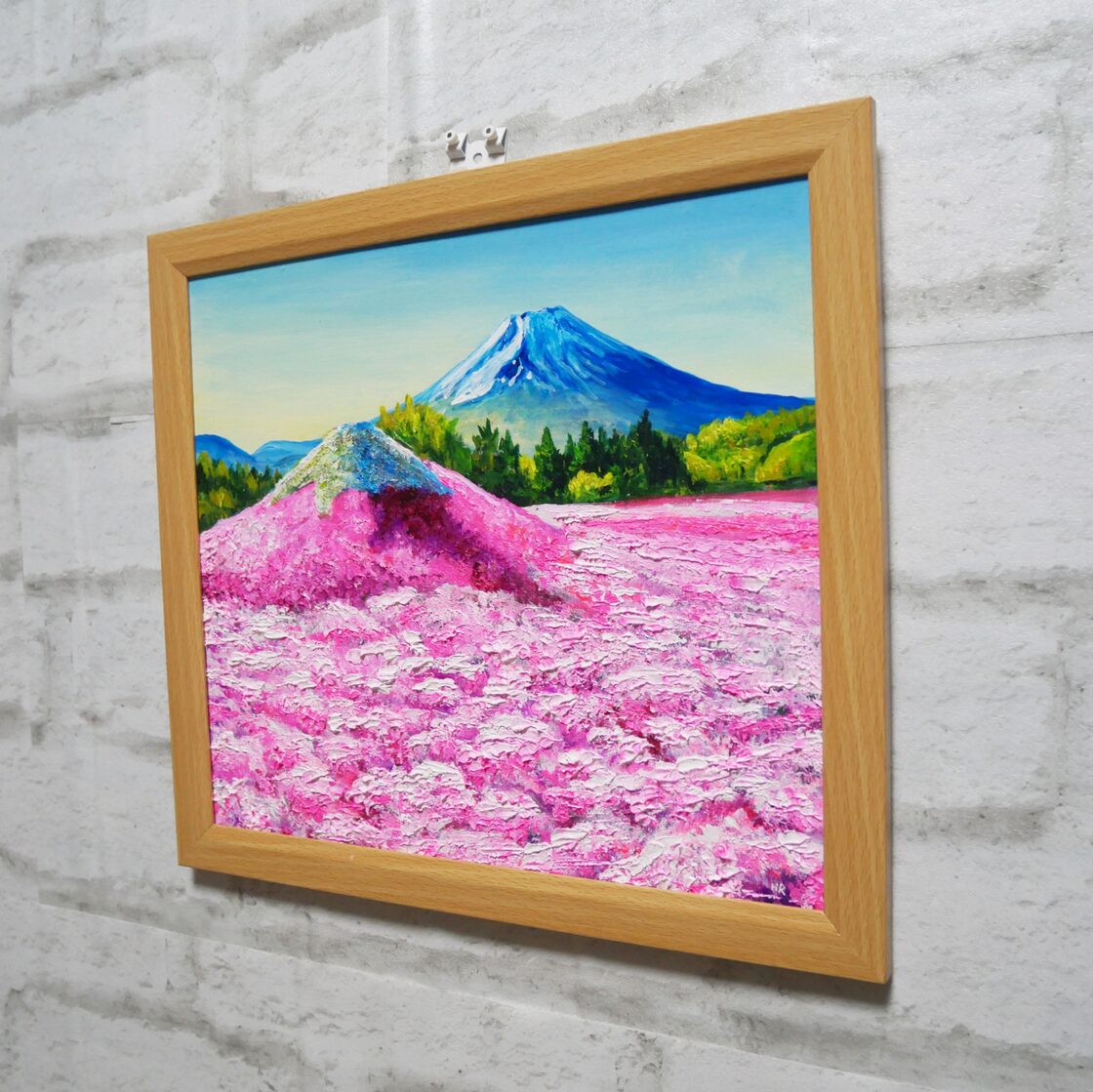 油絵 油彩 油彩画 絵 絵画【富士山とミニ芝桜富士山】 | PAY ID