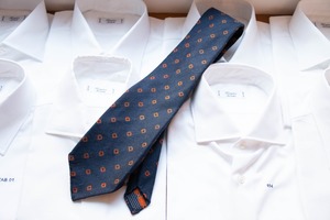 Wool Jacquard tie Five Folds bleu × orange 1010-19