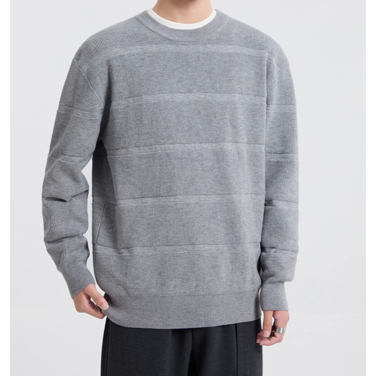 水平ラインデザイン ラウンドネックニット af0348