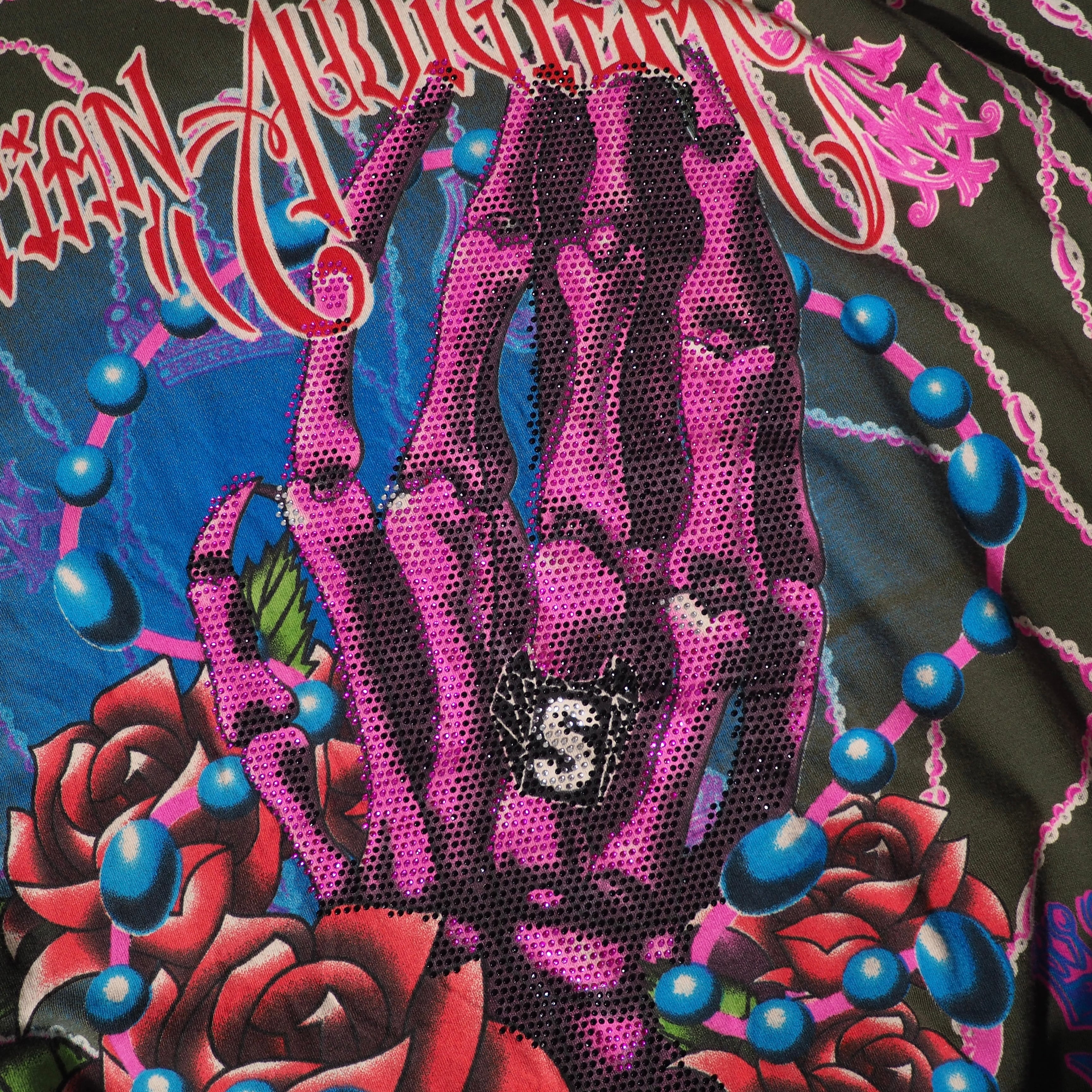 ” Christian Audigier ” rhine stone prayer printed Tee