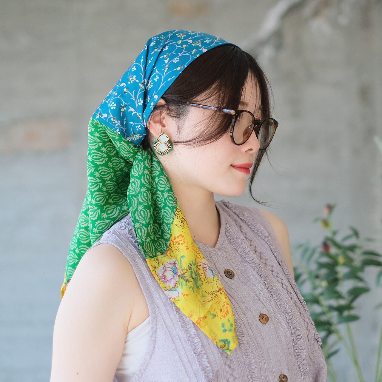 異国のヴィンテージ◎オールドサリーパッチワークスカーフ(26s-06)A