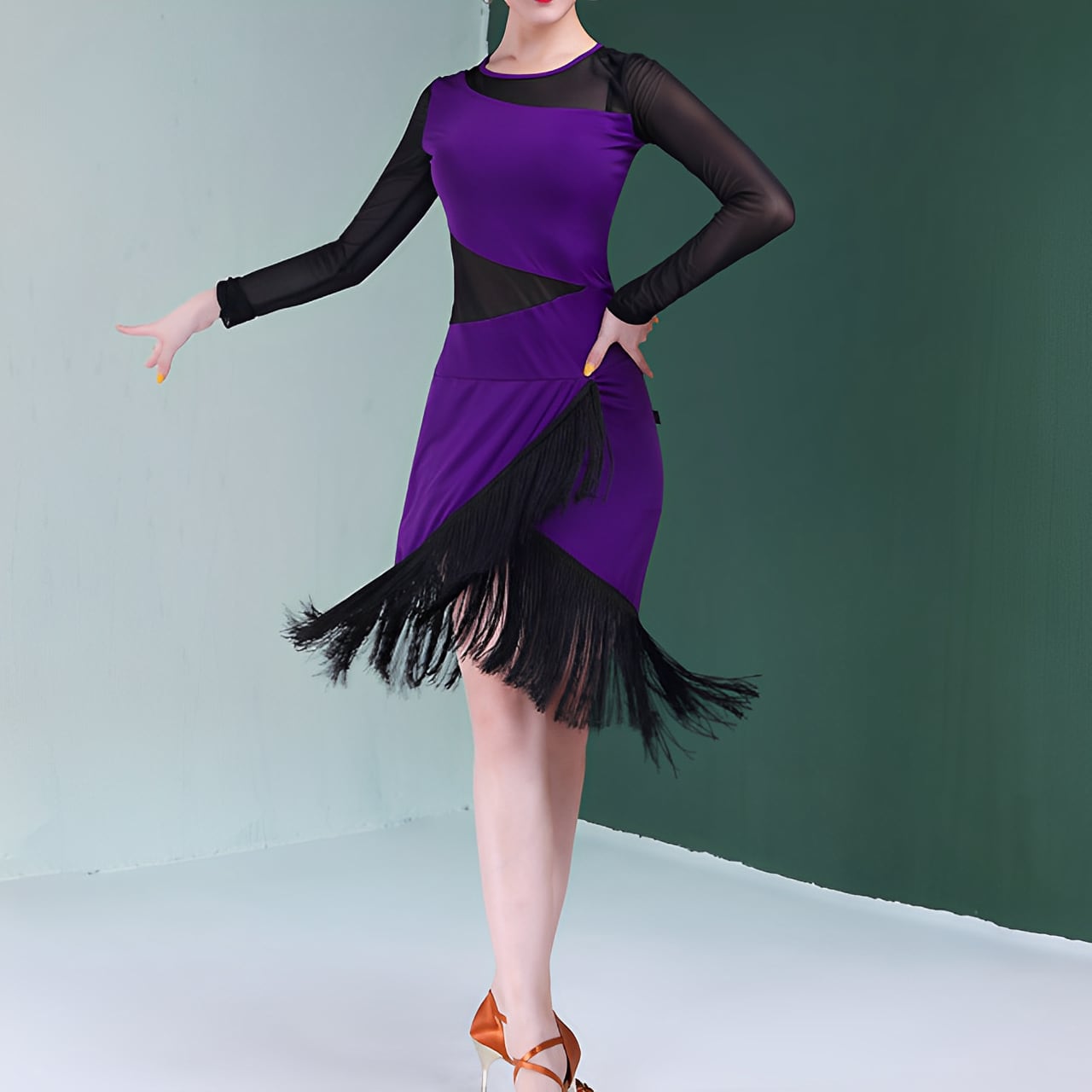 エレガントフリンジ ラテンダンスワンピース ds0445