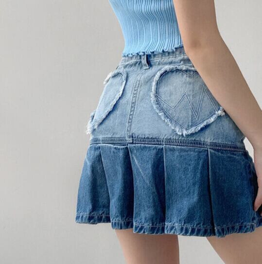 秋冬新作 ボトムス スカート ハイウェスト Aライン プリーツスカート デニム