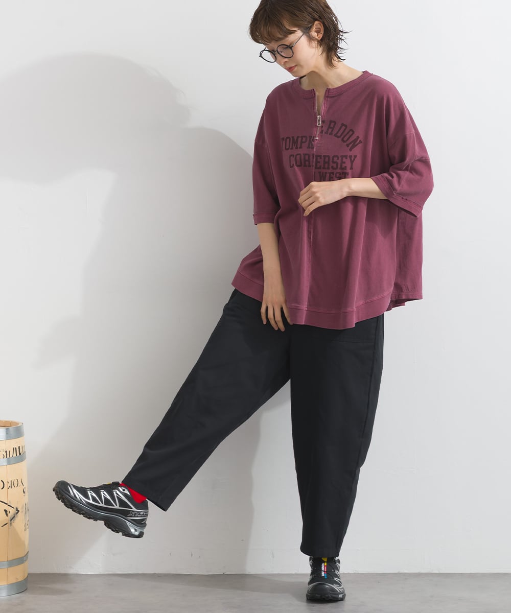 K261038 布帛切替ハーフジップ ロゴプリントプルオーバー / Woven