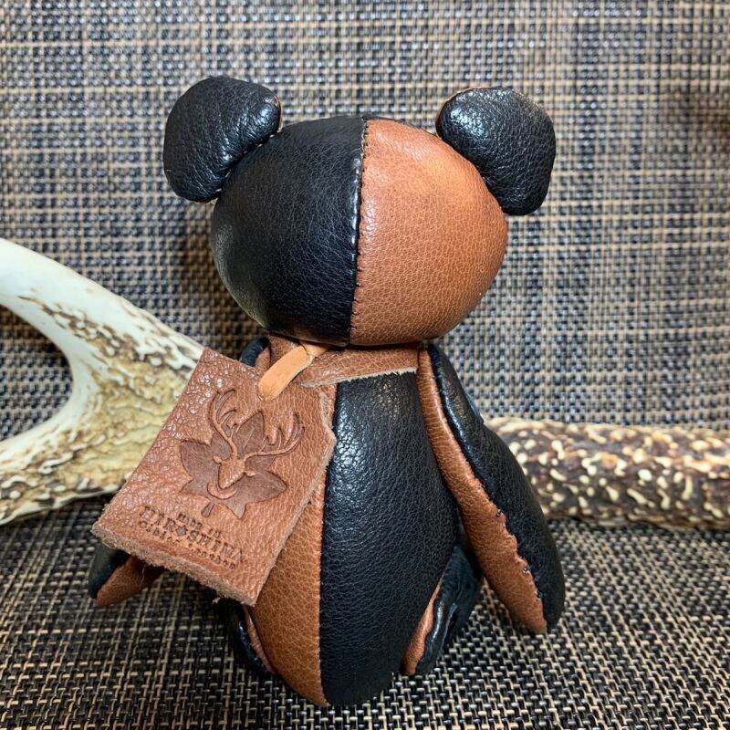 ジビエレザー鹿革ベルベア★端革を使ってアップサイクル「ベルズベア」写真の1点販売です　ブラウン&ブラック系