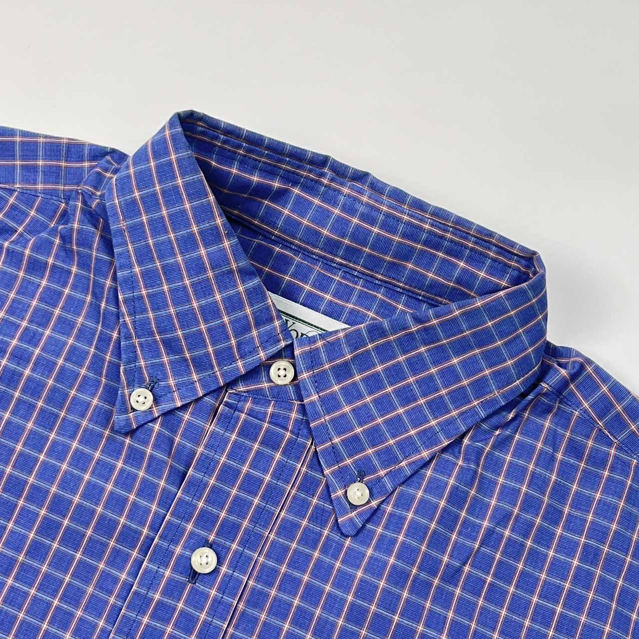 NEWYORKER ニューヨーカー チェック BD ボタンダウン 半袖シャツ M/ブルー系 メンズ