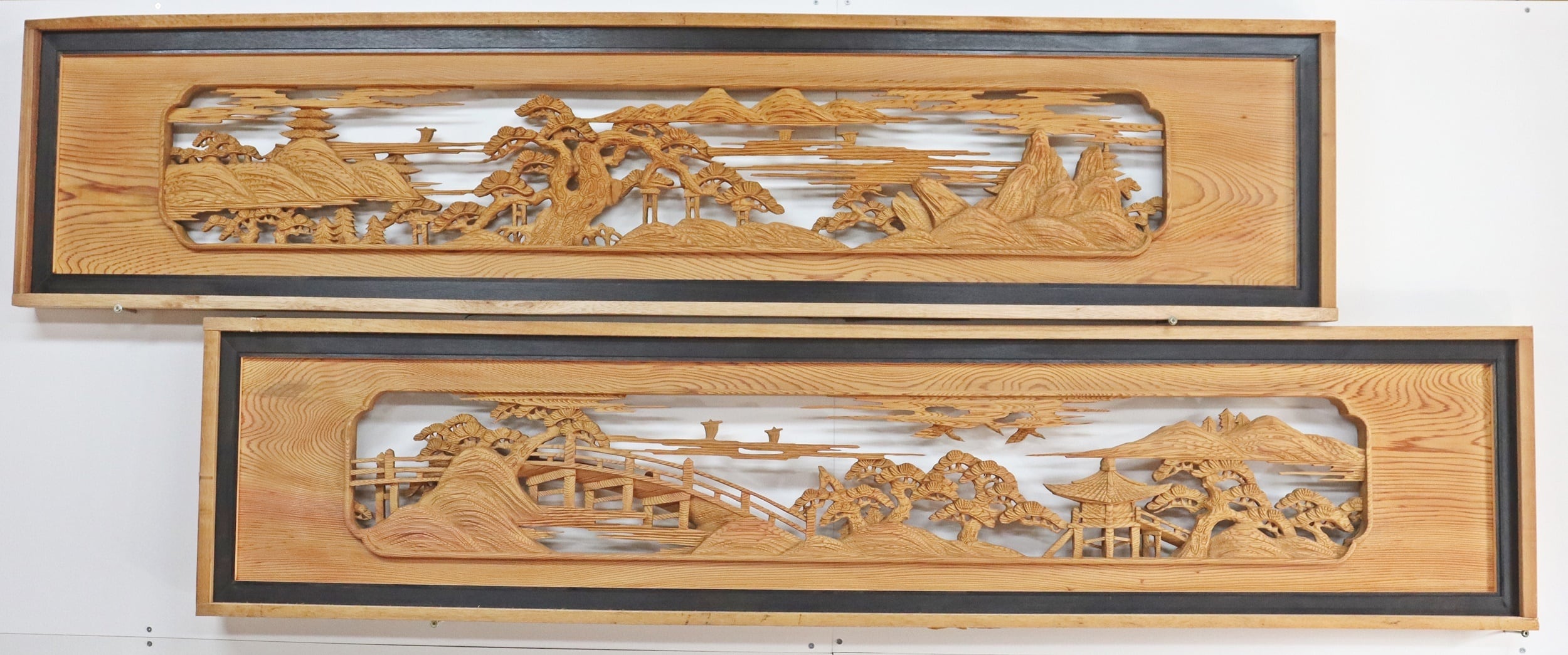 彫刻欄間【近江八景】屋久杉 | アウトレットらんま