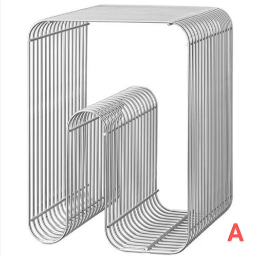 ワイヤーフレーム サイドテーブル 曲線デザイン マガジンラック 収納付きテーブル モダンインテリア 北欧デザイン スタイリッシュ収納 多機能家具 デザイナーズ家具