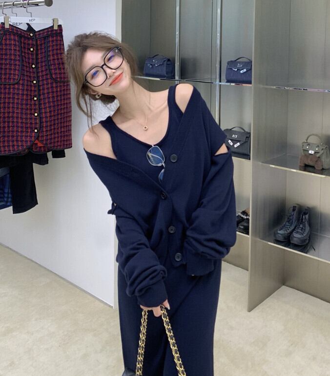 オータムルーズニットカーディガンドレス 秋物 モンロー83019989876