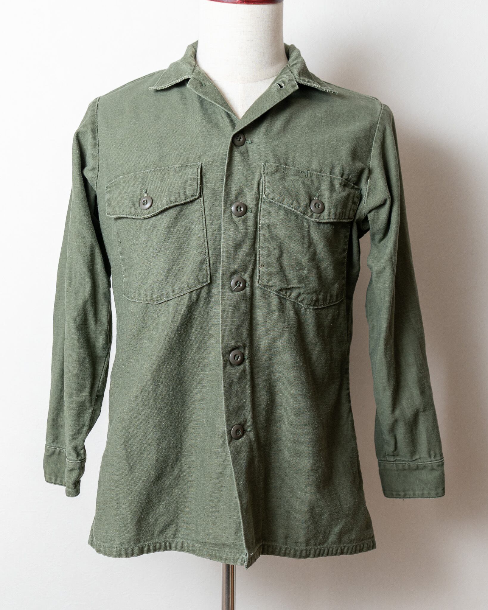 70's USARMY ユーティリティシャツ 15 M コットンサテン 緑