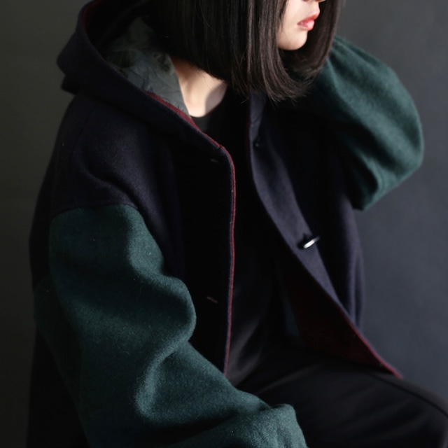 switching design hooded wool coat