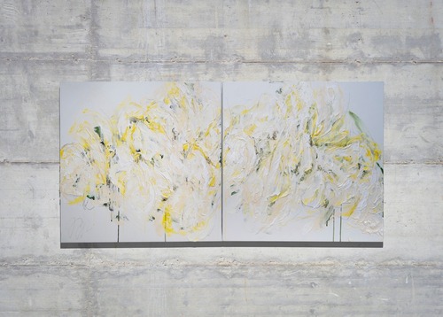 Flowers　/ 黄色い花をテーマにした現代アート作品　2連キャンバス　絵画販売