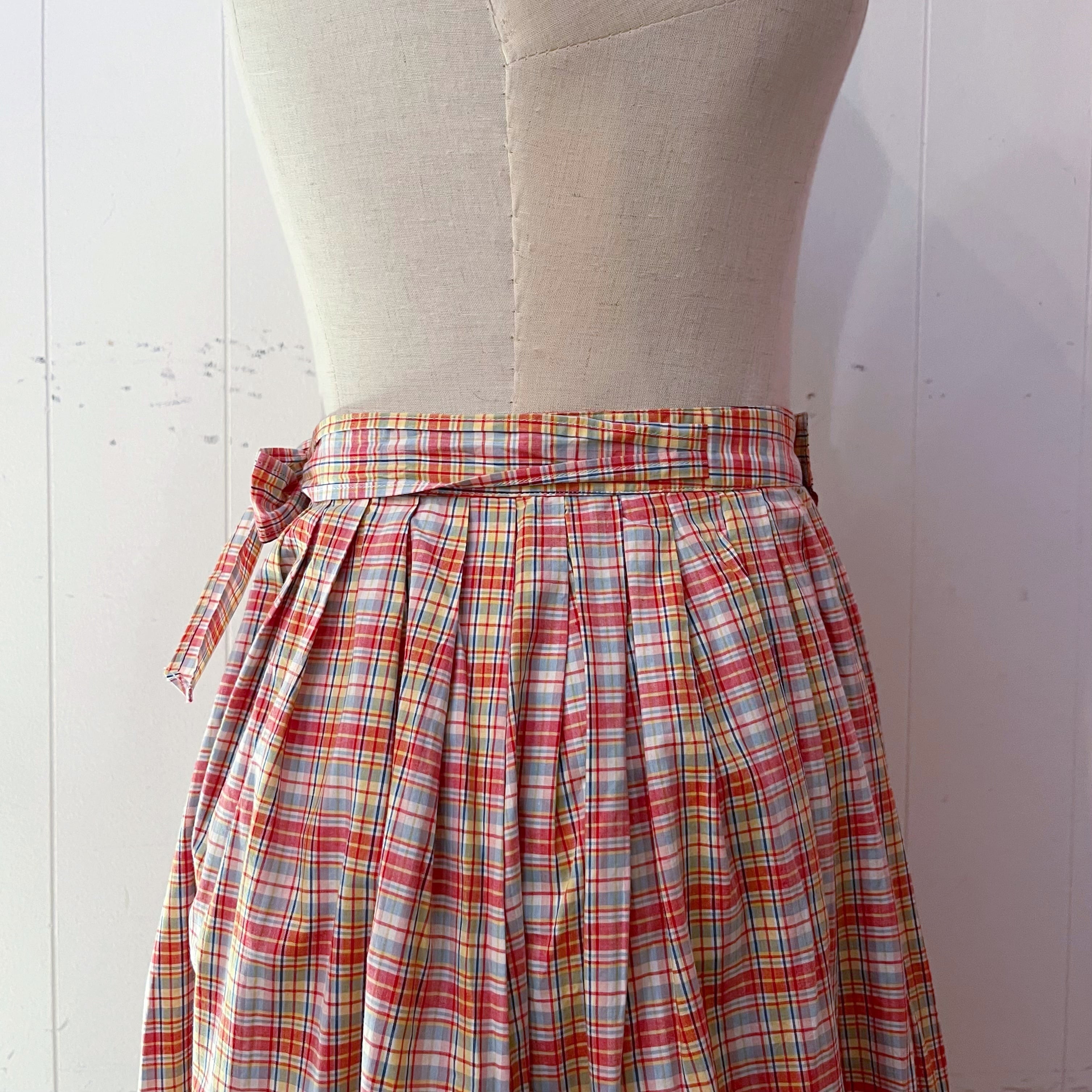 check waist ribbon skirt