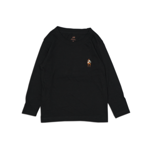 siii "WACHACHA EMBROIDERY / IIIS TRIPLE BACK"  KIDS L/S TEE BLACK-butter yellow print