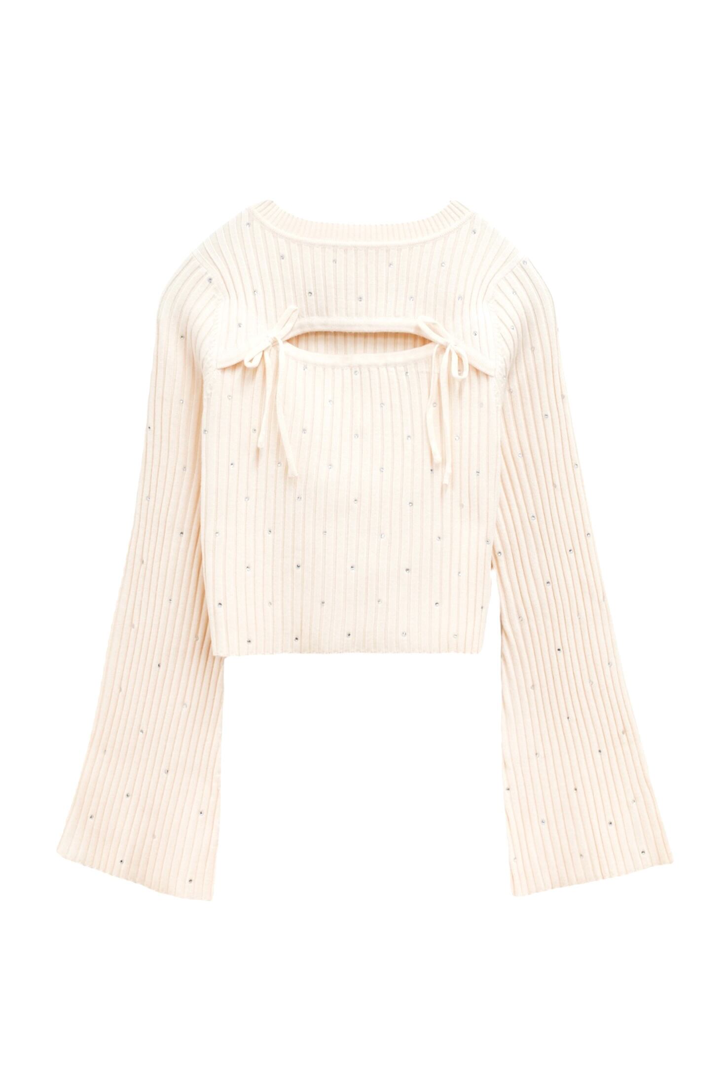 original/再入荷】rhinestone flare sleeve knit(ivory) | POMME d