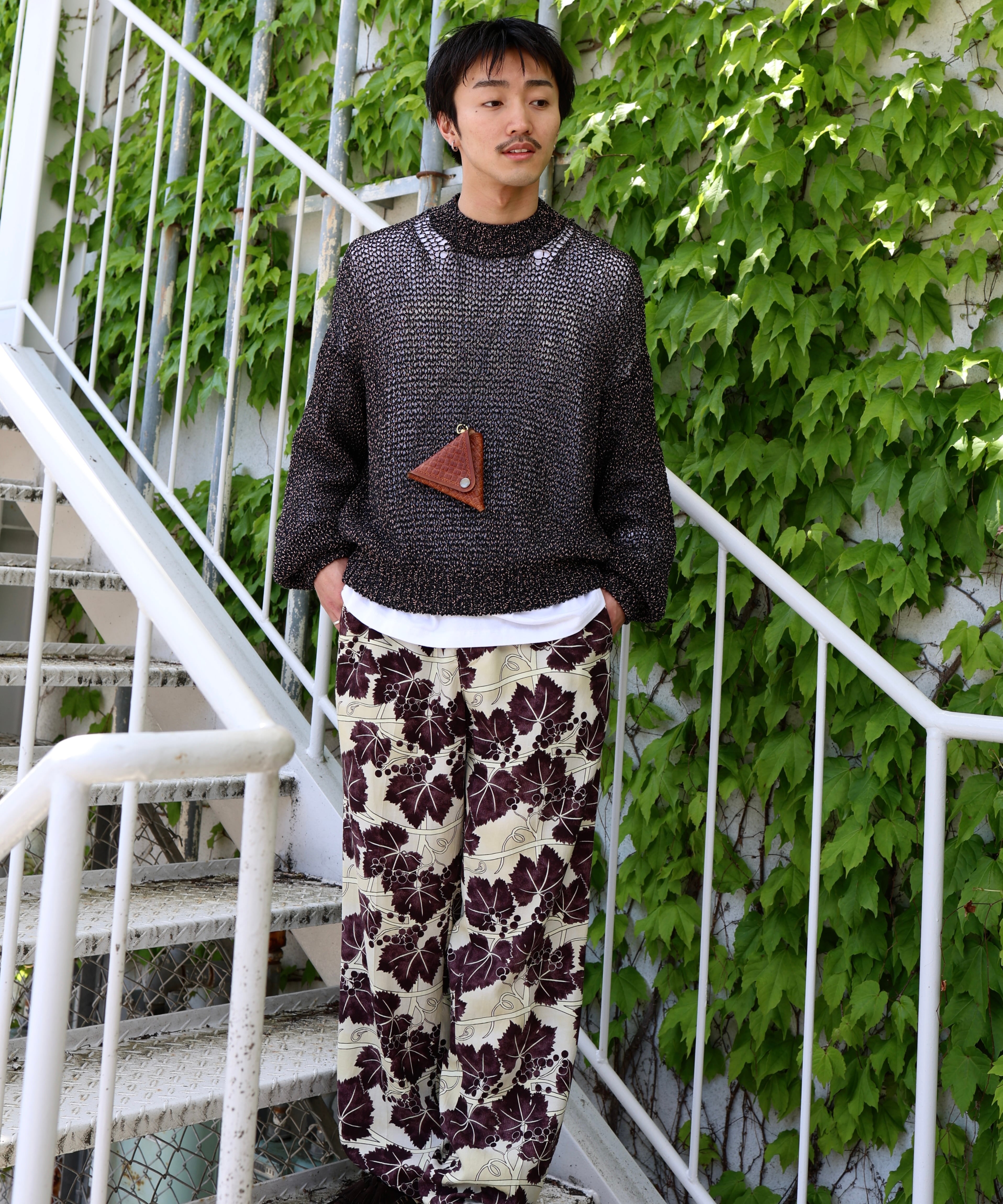 UNUSED / US2556 DROP PULLOVER KNIT(CORAL×BLACK) | AfterSchool