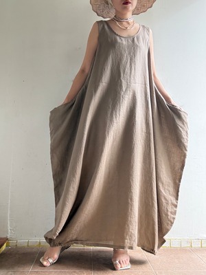 1980s Vintage Linen Volume Design Dress By Carny Couture