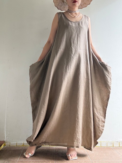 1980s Vintage Linen Volume Design Dress By Carny Couture