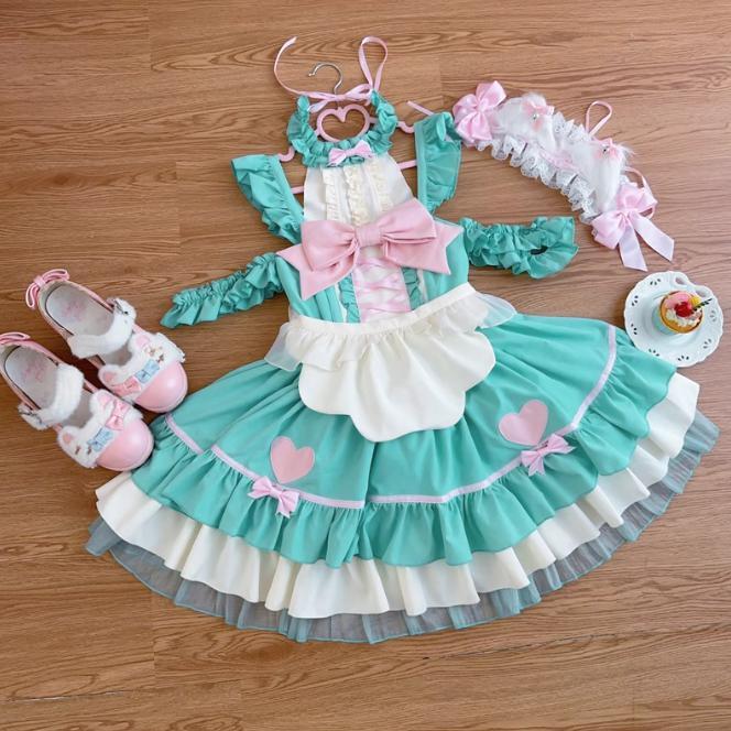 ゆめかわ♡全3カラー フリルリボンメイド服 ※カチューシャなし kos39  