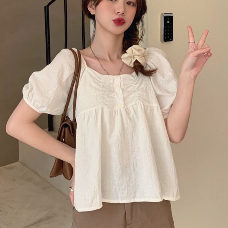 シフォンシャツ サマー薄手スタイルレースブラウス カラースリーブ 夏物 スクウェア 1号婦人83254237070