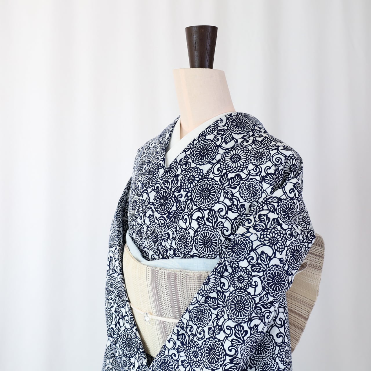 袋帯 白青 藍配色 唐草更紗 お仕立て込み レディース 袋帯 白青 藍配色 唐草更紗 お仕立て込み レディース