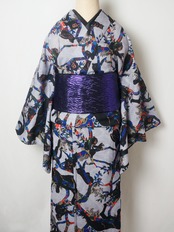 【受注商品】RumiRockセオαゆかた「樹上の動物」グレー　[A1698]