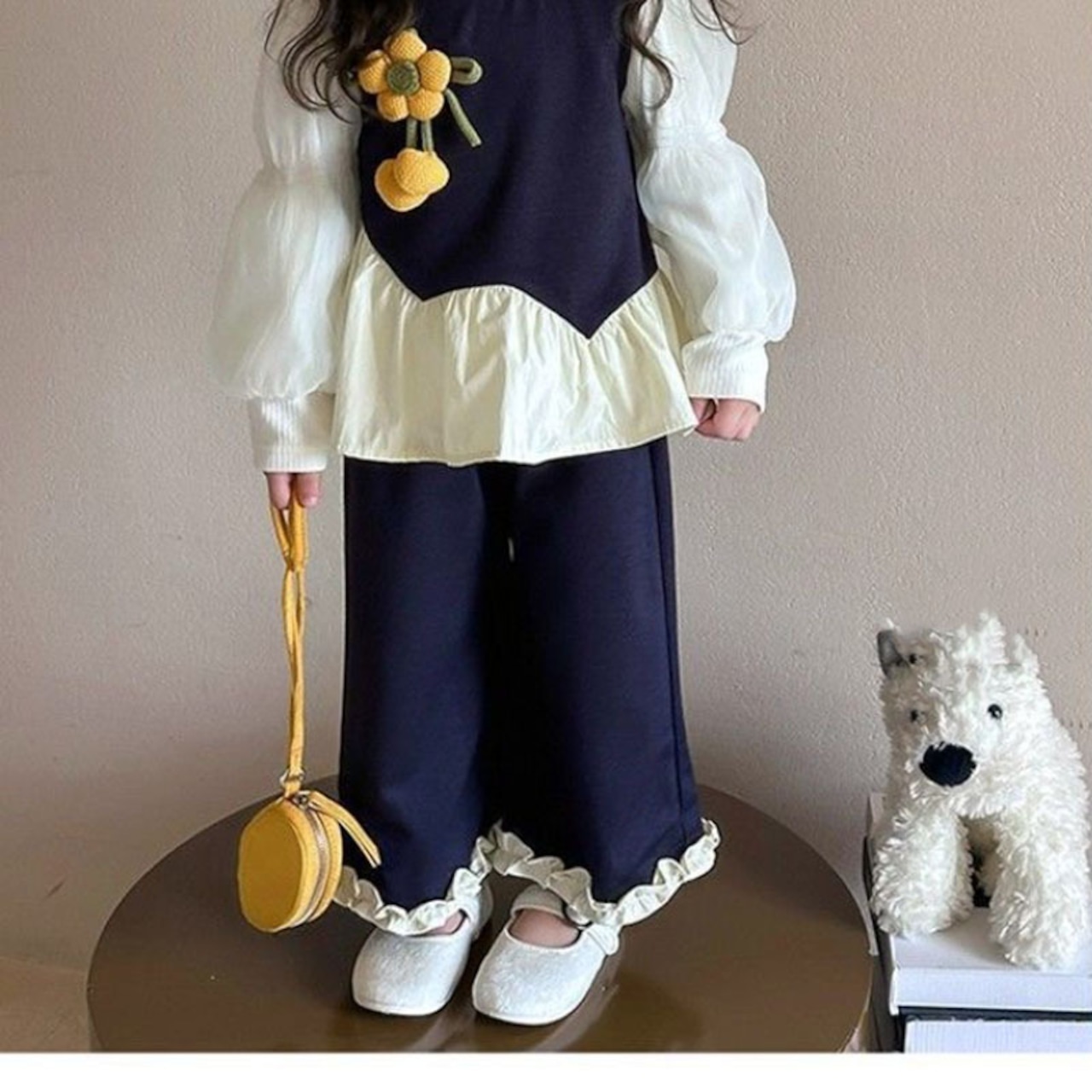 秋ヒマワリデザインベスト&Tシャツ&ボトムスセット