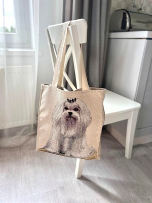 タペストリーショッピングバッグ ウクライナ製 MALTES　マルチーズ　犬　ドッグ柄