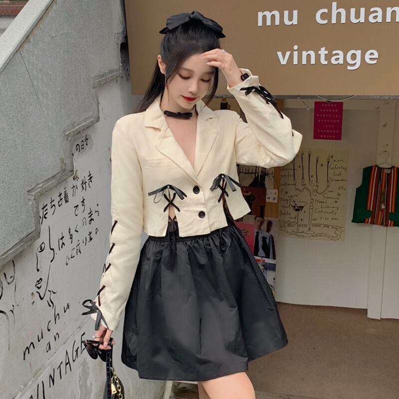 スプリングリボンショートジャケット Flowerデザイン スカート 春物 パニエ ペチコート フラワーデザイン YY-ファッション68491794344