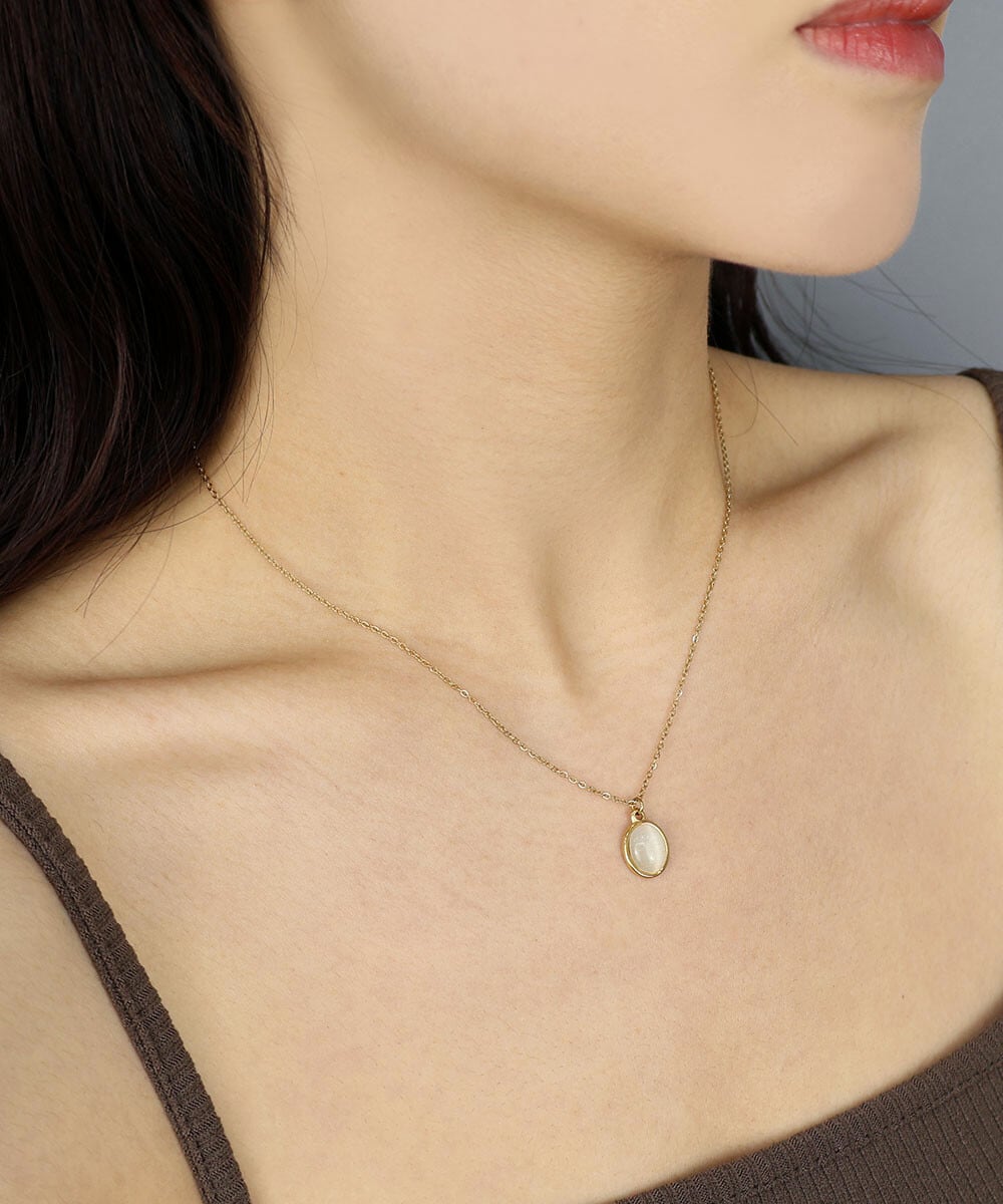 【SELECT】サージカルステンレス 316L オーバル ストーン ペンダントネックレス  金属アレルギー対応