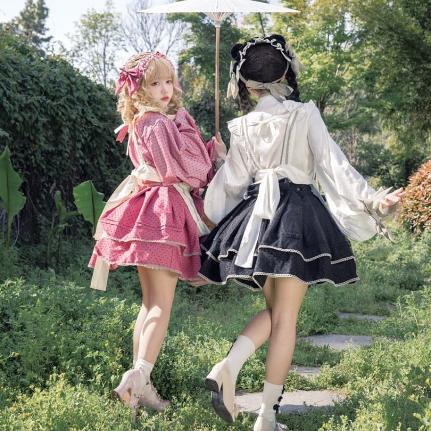 ロリータファッション 華ロリ中華風セットアップ パンダ柄とイチゴ柄