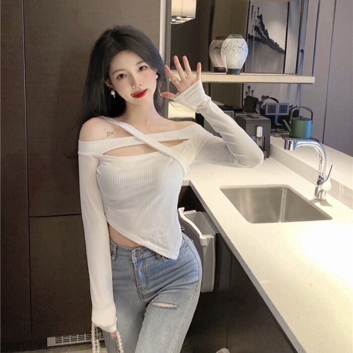 スリムトライアングルホルターTシャツ ロング ドラファッションホール12190753408