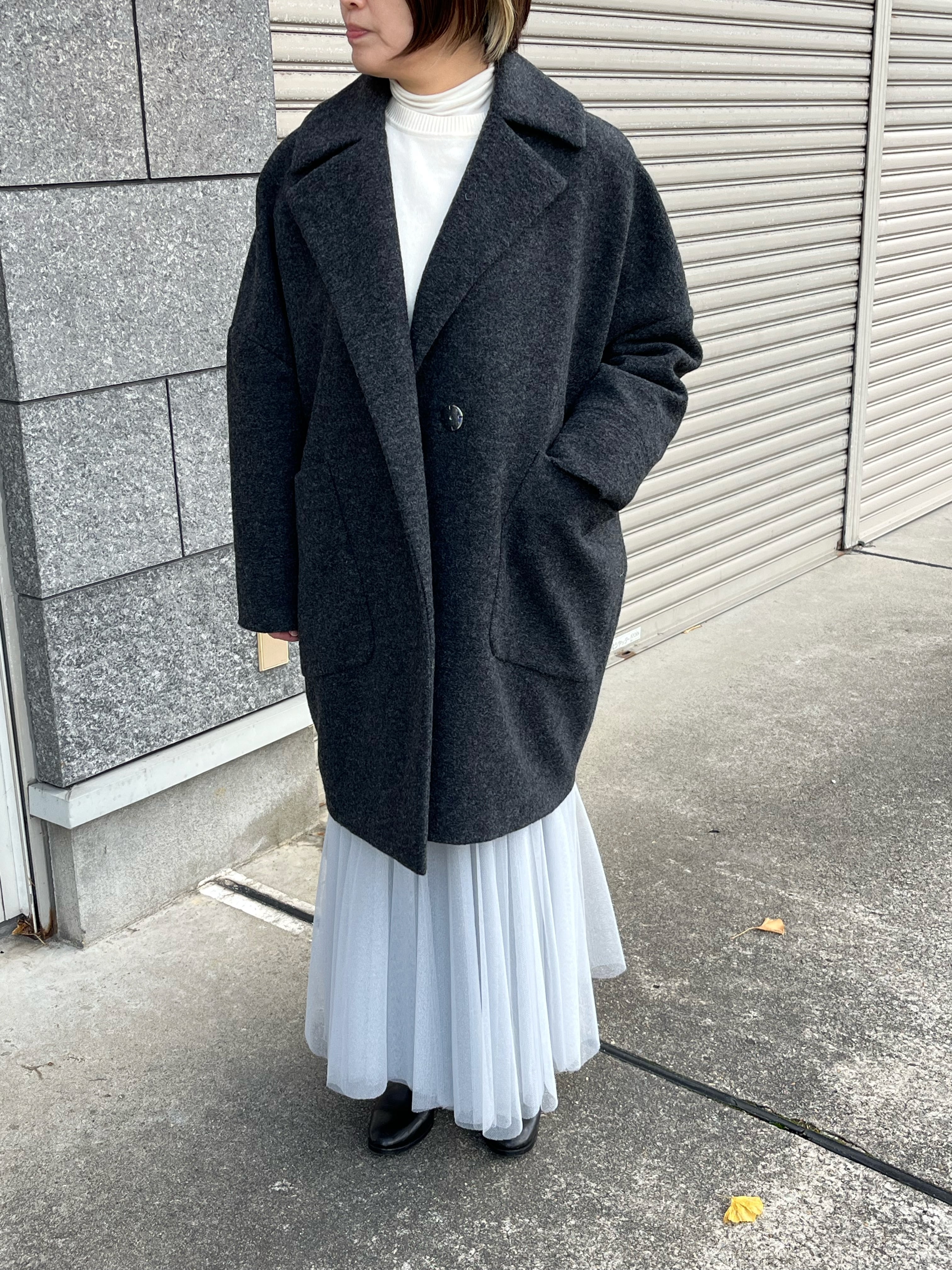 PASSIONE/546431/コクーンシルエットウール混コート(チャコール) | QREEQ