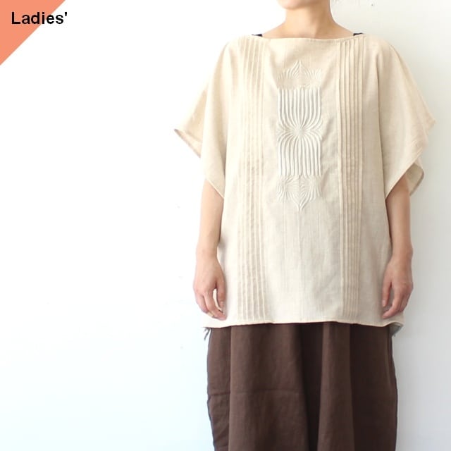 Bohemians 綿麻バックサテン-ポルト刺繍スクエアシャツ / Cotton-Linen Porte EMB Square Shirt