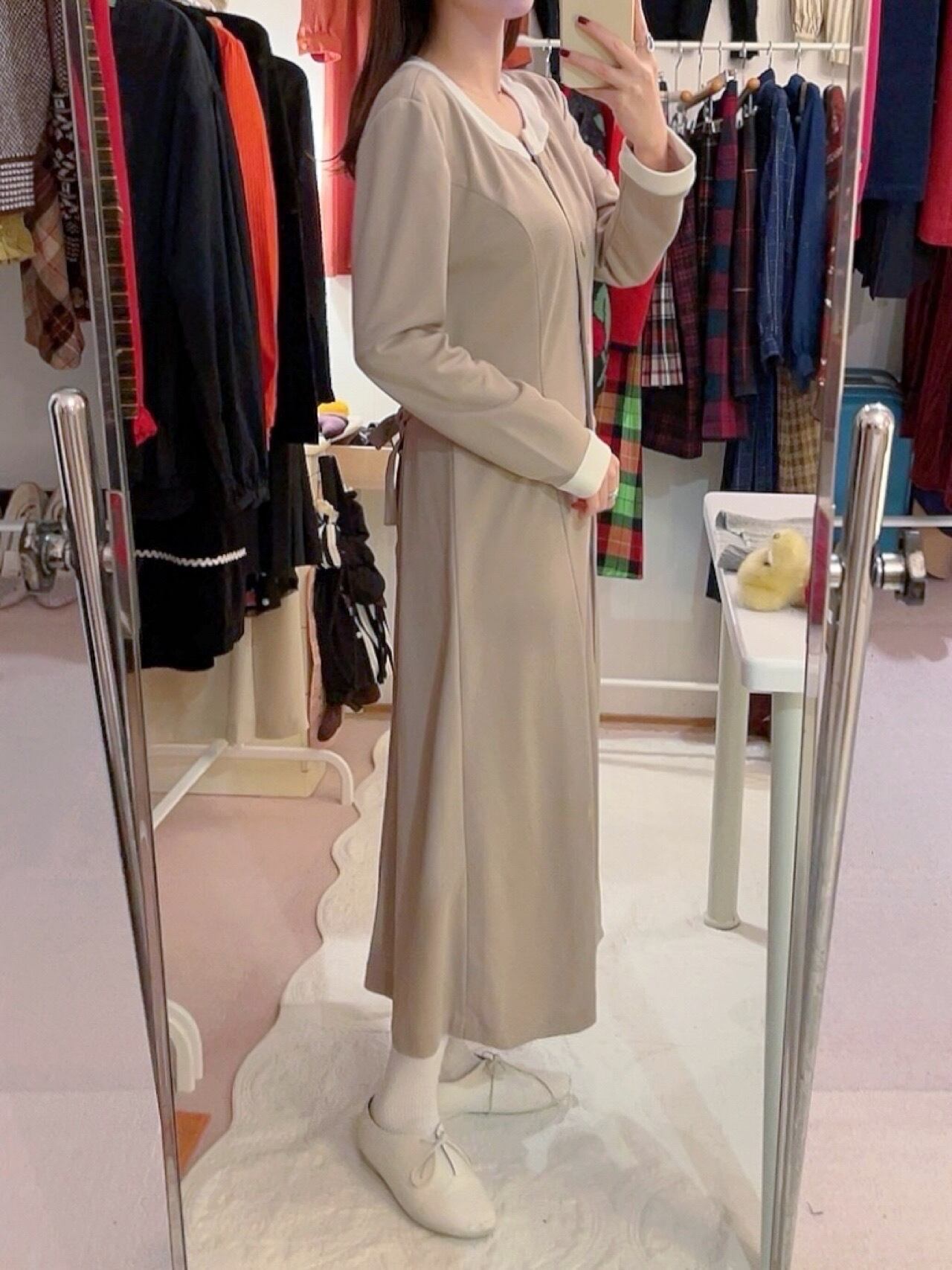 sand beige white cuffs one-piece